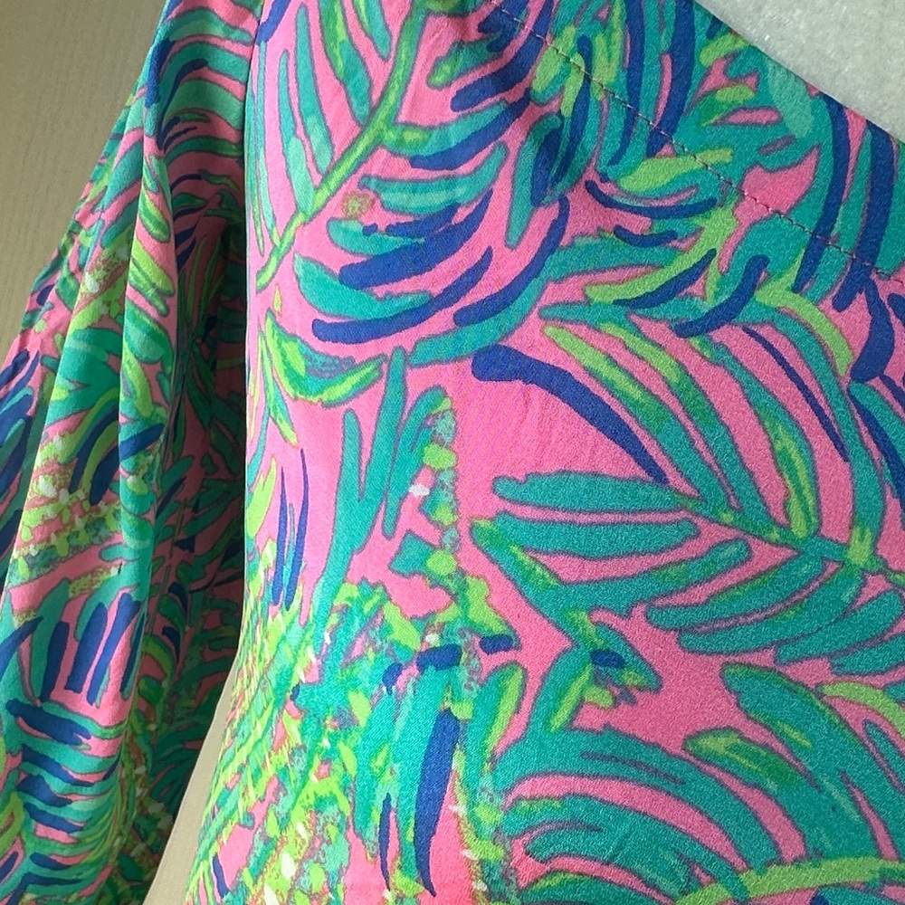 Lilly Pulitzer silk Pink and Green Off-Shoulder Blouse - Picture 2 of 8